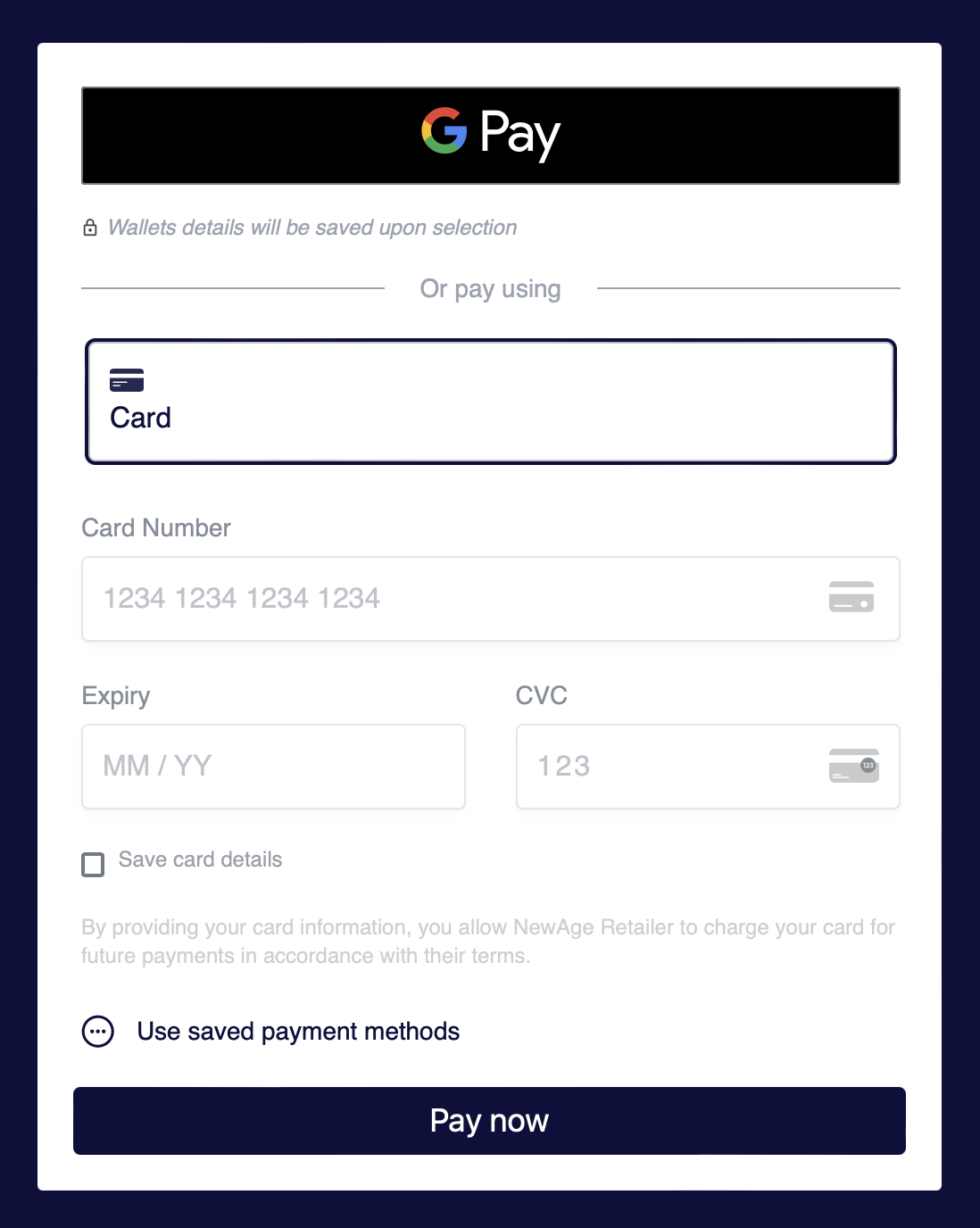 Save payment method checkbox